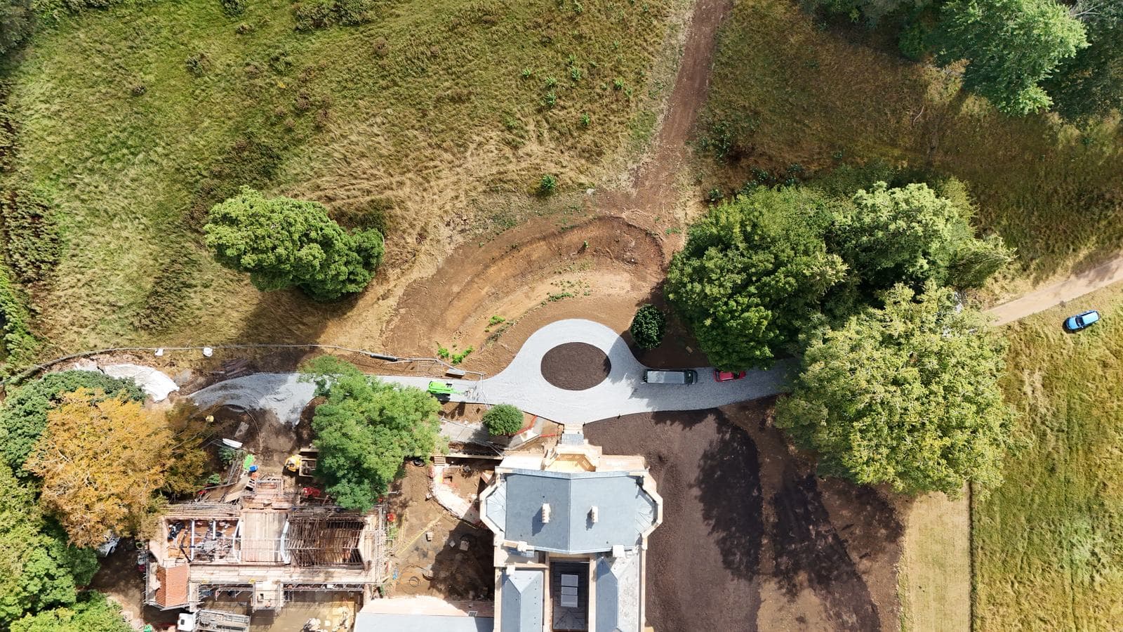 Drone view over South Ormsby Estate showing new hardstanding and access